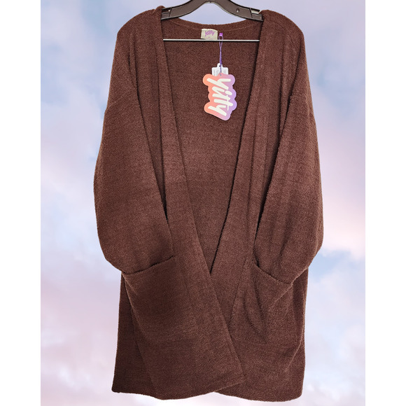 NWT Yitty Pet Me Brown Two Piece Comfy Cardigan Wide Leg Pant  Fuzzy Soft  Set - Picture 4 of 6